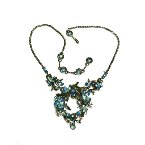 VINTAGE Necklace Signed HOLLYCRAFT 1953 BLUE Rhinestone Vtg Costume Jewelry JA14 - Picture 4 of 8